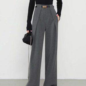 Middle Waist Solid Pocket Straight Leg Cargo Pants for Y2K and Grunge Aesthetic Outfits