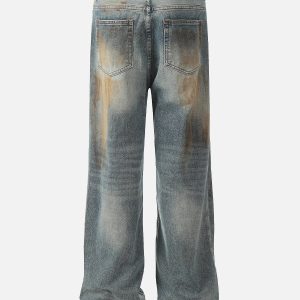 Mud Dyeing Print Y2K Jeans - Trendy Grunge Aesthetic Denim for Unique Style