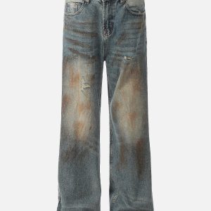 Mud Dyeing Print Y2K Jeans - Trendy Grunge Aesthetic Denim for Unique Style