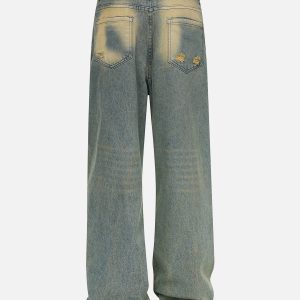 Mud Dyeing Y2K Loose Jeans - Trendy Grunge Aesthetic Denim for Effortless Style