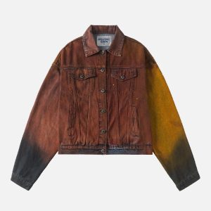 Multi-Color Gradient Denim Jacket - Y2K Aesthetic Outerwear for Trendy Outfits