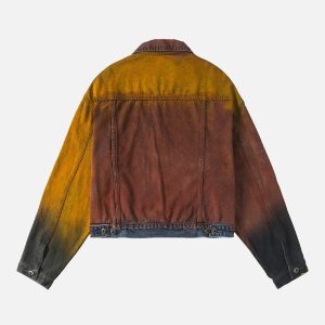 Multi-Color Gradient Denim Jacket - Y2K Aesthetic Outerwear for Trendy Outfits