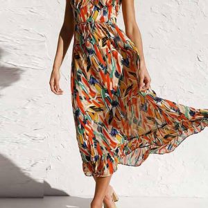 Multi-Color Print Cami Midi Dress for Y2K Aesthetic and Coquette Style Outfits