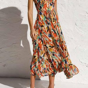 Multi-Color Print Cami Midi Dress for Y2K Aesthetic and Coquette Style Outfits