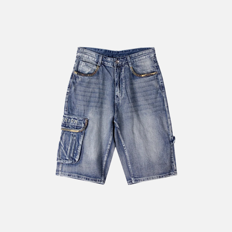 Multi-Pocket Washed Denim Jorts for Y2K Aesthetic Outfits and Grunge Style Looks