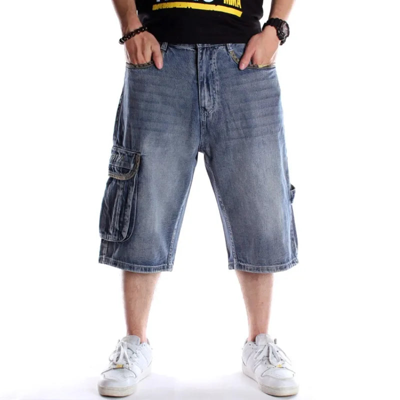 Multi-Pocket Washed Denim Jorts for Y2K Aesthetic Outfits and Grunge Style Looks