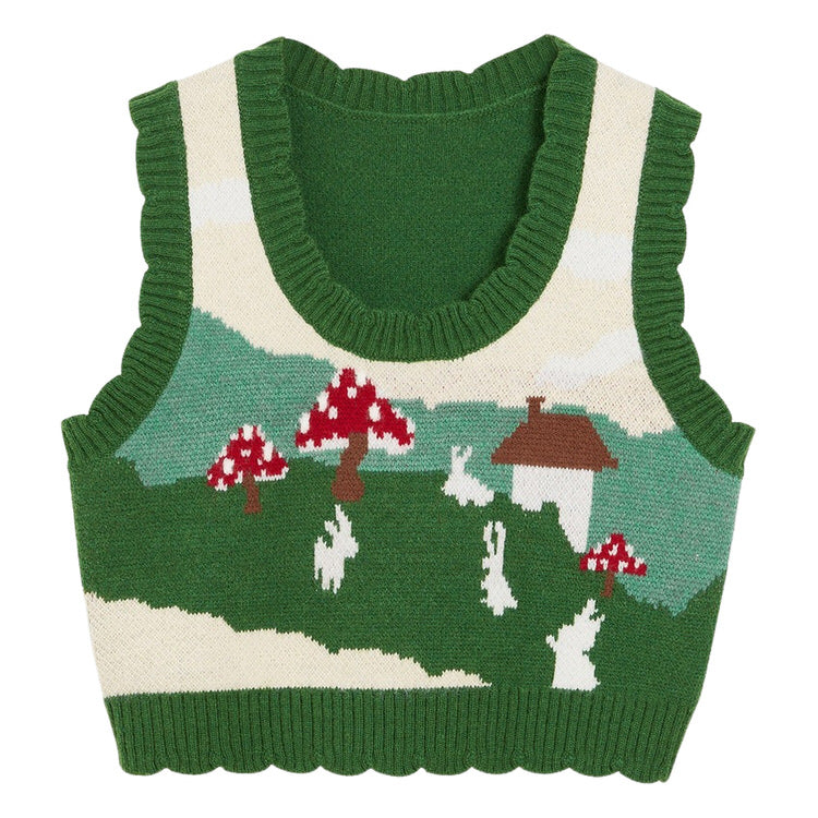 Mushroom Aesthetic Knit Vest - Y2K Style Cozy Layering Piece for Cute Outfits