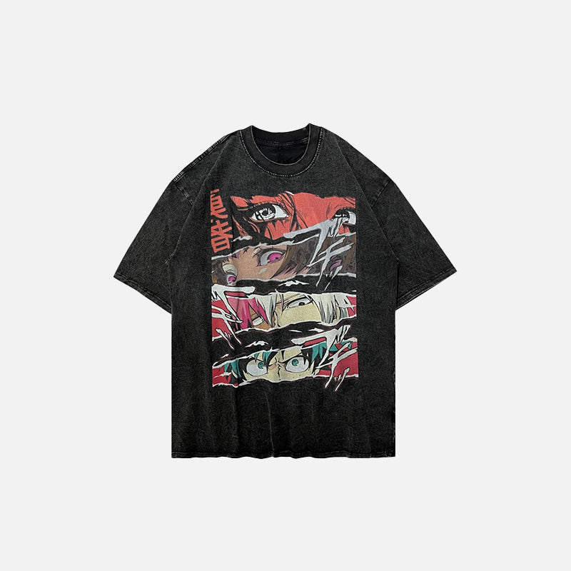 Neon Anime Face-Off Graphic Tee - Y2K Aesthetic Streetwear for Trendy Outfits