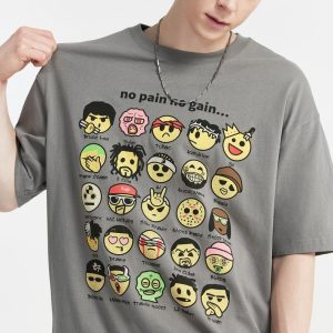 No Pain No Gain Emojis Y2K Grunge Style T-Shirt - Cute Aesthetic Graphic Tee