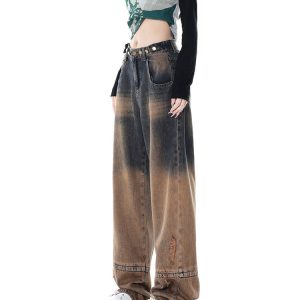 One Way Ticket Y2K Brown Aesthetic Jeans for Trendy Grunge and Coquette Styles