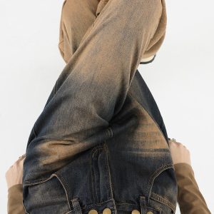 One Way Ticket Y2K Brown Aesthetic Jeans for Trendy Grunge and Coquette Styles