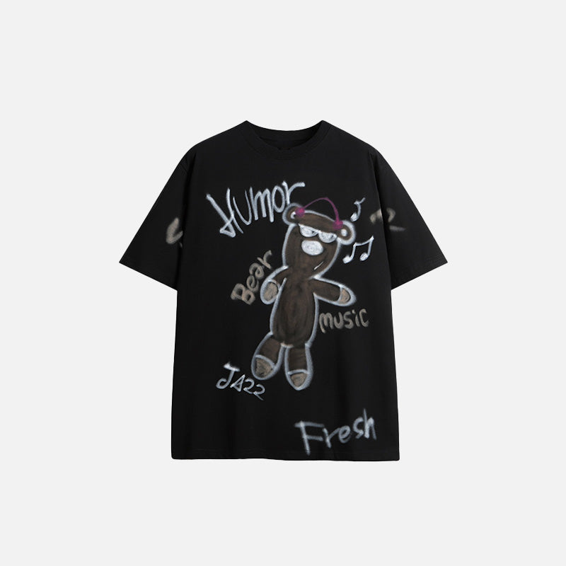 Oversized Y2K Music Bear Graphic Tee - Cute and Comfy Streetwear Top for Aesthetic Outfits