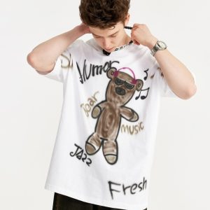 Oversized Y2K Music Bear Graphic Tee - Cute and Comfy Streetwear Top for Aesthetic Outfits