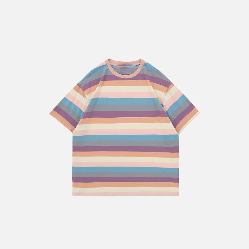 Pastel Rainbow Stripes Y2K T-Shirt - Cute Aesthetic Top for Coquette and Grunge Styles