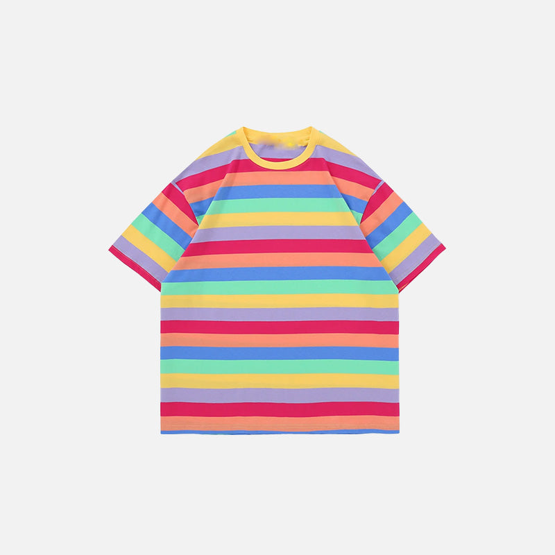 Pastel Rainbow Stripes Y2K T-Shirt - Cute Aesthetic Top for Coquette and Grunge Styles