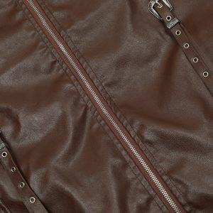 Patchwork Faux Leather Jacket - Y2K Aesthetic Outerwear for Trendy Coquette Style