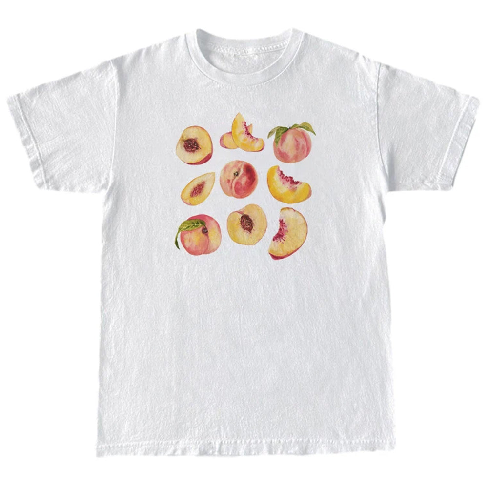 Peach Graphic T-Shirt | Y2K Aesthetic Cute Top for Coquette and Grunge Styles