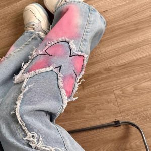 Pink Butterfly Y2K Wide Leg Jeans - Cute Pastel Aesthetic Denim for Trendy Outfits