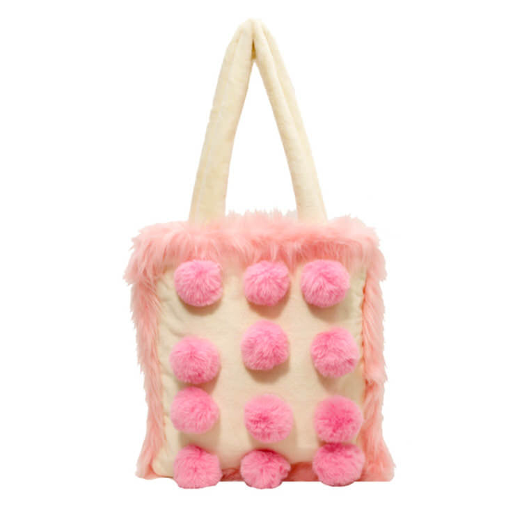 Pink Fluffy Pom Poms Bag - Cute Y2K Aesthetic Accessory for Coquette and Grunge Styles