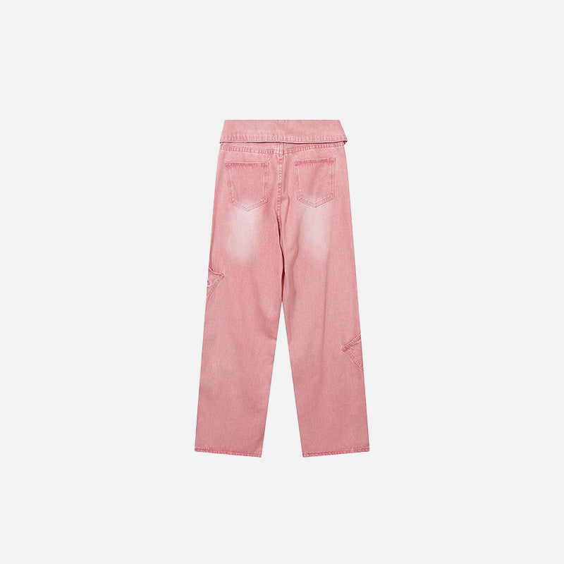 Pink Star Y2K Aesthetic Turned-Down Waist Jeans for Trendy Grunge and Coquette Outfits