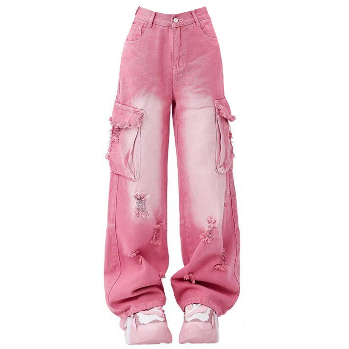 Pink Y2K Cargo Jeans: Trendy Grunge Style with a Coquette Aesthetic Twist