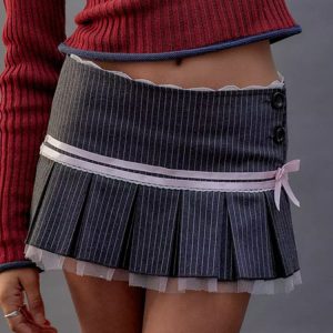 Pinstripe Coquette Micro-Mini Skirt for Y2K Aesthetic and Grunge Style Outfits