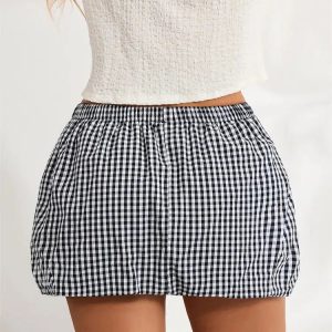 Plaid Bubble Mini Skirt - Y2K Aesthetic Cute Skirt for Coquette and Grunge Outfits