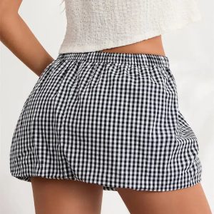 Plaid Bubble Mini Skirt - Y2K Aesthetic Cute Skirt for Coquette and Grunge Outfits