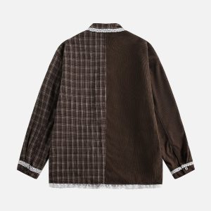 Plaid Lace Patchwork Jacket - Y2K Aesthetic Layering Piece for Coquette and Grunge Styles