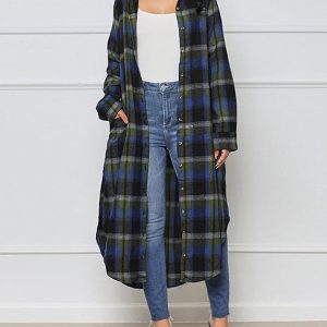 Plaid Oversized Shirt Jacket - Y2K Aesthetic Layering Piece for Trendy Outfits