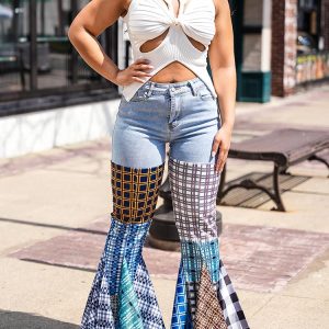 Plaid Patchwork Denim Jeans - Y2K Aesthetic Grunge Style for Trendy Outfits