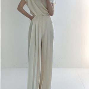 Pleated High Waist Wide Leg Pants - Y2K Aesthetic Fashion for Effortless Style