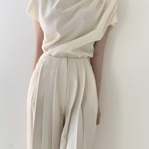 Pleated High Waist Wide Leg Pants - Y2K Aesthetic Fashion for Effortless Style