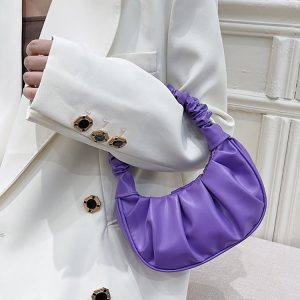 Pleated Solid Color Shoulder Bag - Chic Y2K Aesthetic Accessory for Stylish Outfits