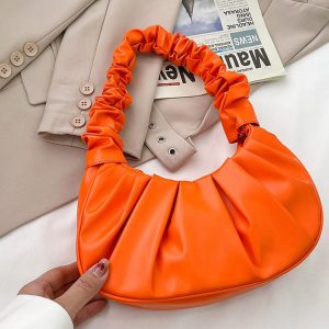 Pleated Solid Color Shoulder Bag - Chic Y2K Aesthetic Accessory for Stylish Outfits