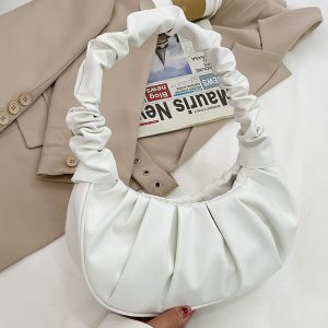 Pleated Solid Color Shoulder Bag - Chic Y2K Aesthetic Accessory for Stylish Outfits