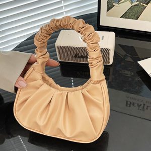 Pleated Solid Color Shoulder Bag - Chic Y2K Aesthetic Accessory for Stylish Outfits