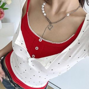 Polka Dot Contrast Y2K Aesthetic Two Piece Tee for Trendy Outfits