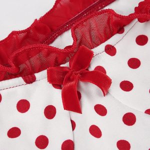 Polka Dot Patchwork Rosette Dress - Y2K Aesthetic Cute Dress for Coquette Style Outfits