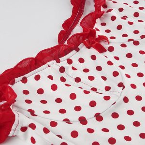 Polka Dot Patchwork Rosette Dress - Y2K Aesthetic Cute Dress for Coquette Style Outfits