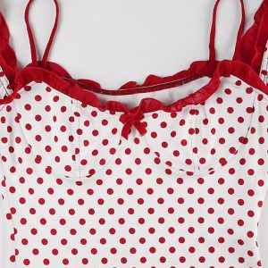 Polka Dot Patchwork Rosette Dress - Y2K Aesthetic Cute Dress for Coquette Style Outfits