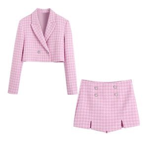 Posh Pink Tartan Coquette Outfit - Y2K Aesthetic Matching Top and Skirt Set