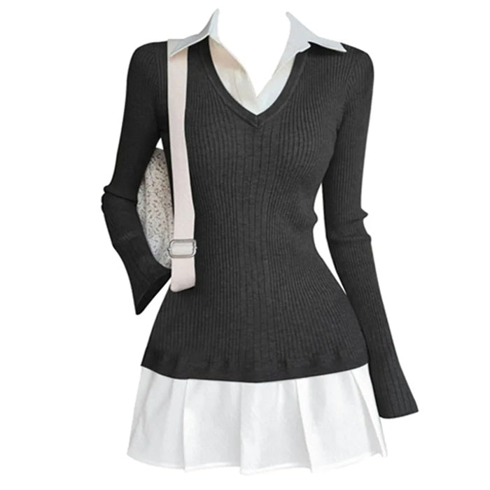 Preppy Aesthetic Pleated Knit Dress for Chic Y2K Fashion Lovers