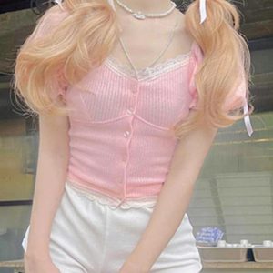 Puff Sleeve Pink Slim Fit Knit Top - Y2K Aesthetic Cute Crop for Stylish Outfits