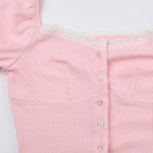 Puff Sleeve Pink Slim Fit Knit Top - Y2K Aesthetic Cute Crop for Stylish Outfits