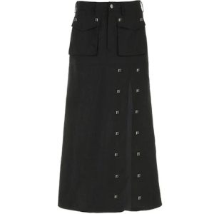 Punk Rivet Decor Big Slit Cargo Maxi Skirt for Y2K Grunge Aesthetic Outfits