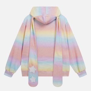 Rainbow Gradient Y2K Hoodie - Cute Pastel Aesthetic Pullover for Comfy, Stylish Outfits