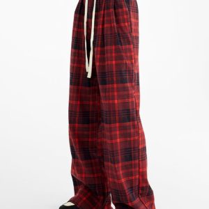 Red Grunge Plaid Pants - Y2K Aesthetic Grunge Style for Trendy Outfits