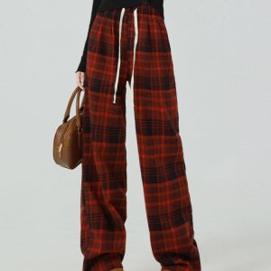 Red Grunge Plaid Pants - Y2K Aesthetic Grunge Style for Trendy Outfits