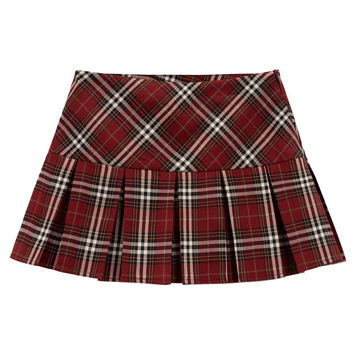 Red Plaid Grunge Aesthetic Pleated Skirt for Y2K Fashion Lovers